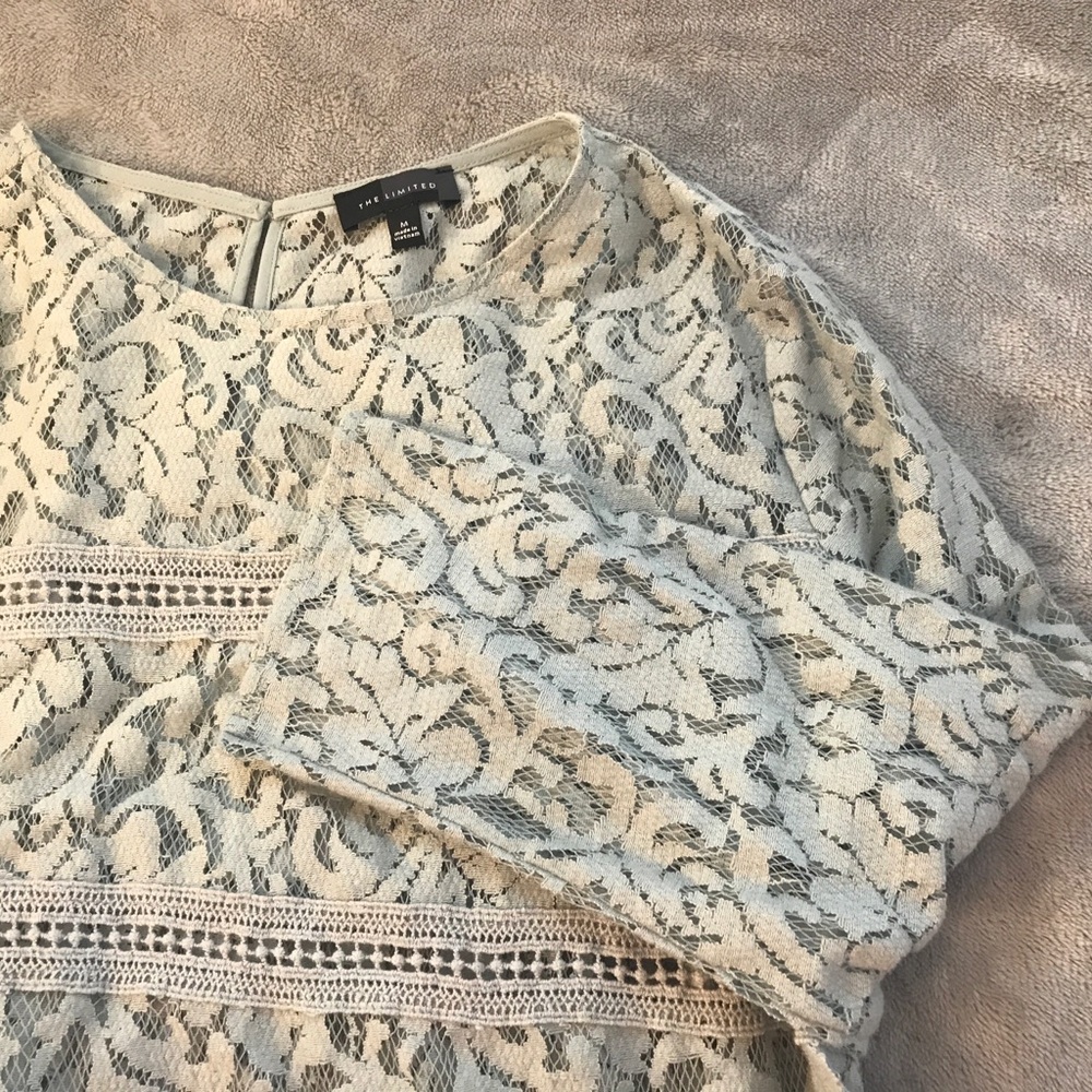 Vintage THE LIMITED Lace 3/4 Sleeve Top in Light Cool Grey/Blue